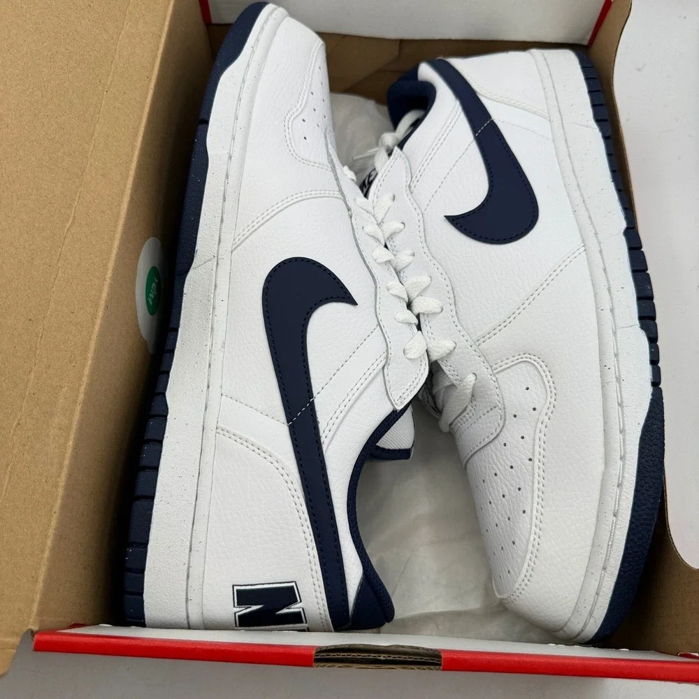 Nike Big Nike Low Shoes Mens Size 13 White Midnight Navy Basketball 355152-140